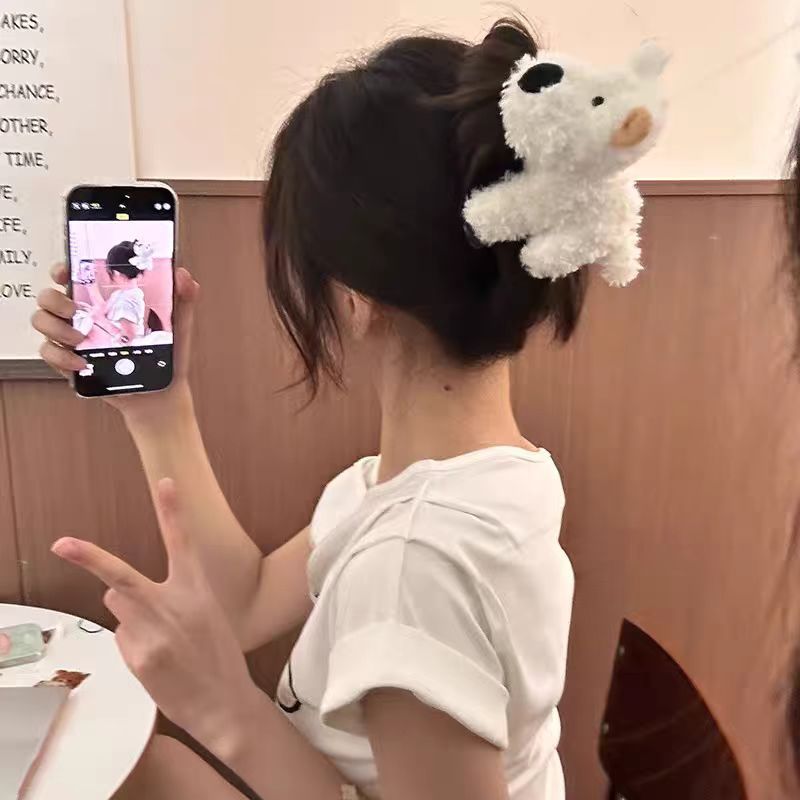 西高地小狗发夹少女毛绒发卡侧边夹可爱顶夹前额刘海夹头饰发