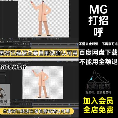 动画源文件AEMOVGIF素材挥手外国打招呼人物卡通MG透明招手异域