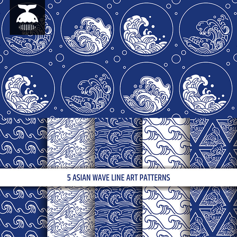 古风中式传统日式祥云波浪海浪无缝印花图案花纹ai矢量设计素材图
