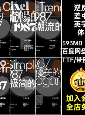 酸性中英字体TTF衬线20款反差海报PSAI标题设计逆潮流厚重无包