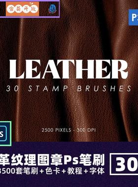 逼真皮革皮质面料纹理ps笔刷真皮材质图章插画笔贴图皮衣细节纹理