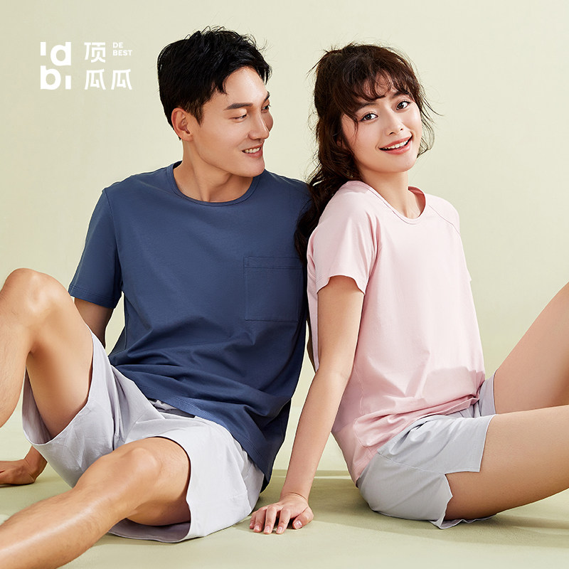 顶瓜瓜纯棉睡衣情侣夏季短袖宽松图片