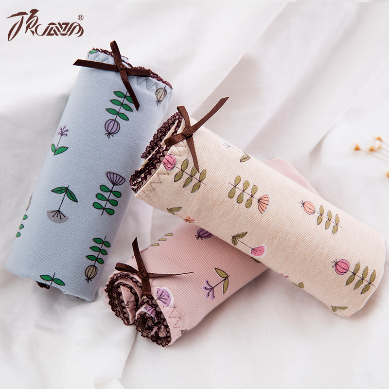 顶呱呱女士三角裤中腰印花彩棉款