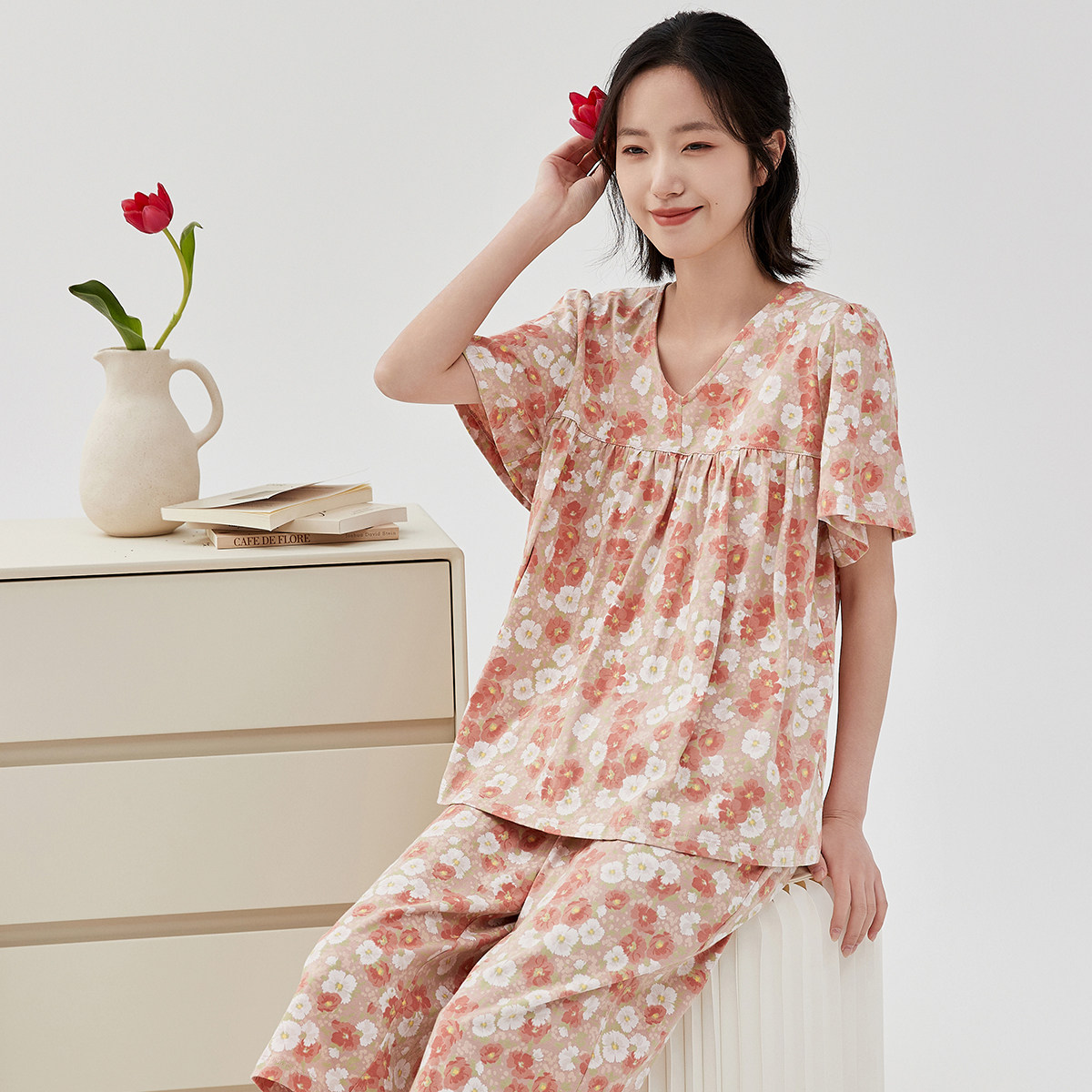 顶呱呱睡衣女士纯棉家居服套装夏