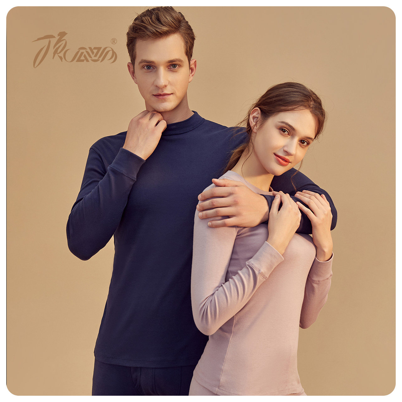 顶瓜瓜彩棉情侣半高领秋衣秋裤纯棉保暖内衣套装女士秋冬季打底衫