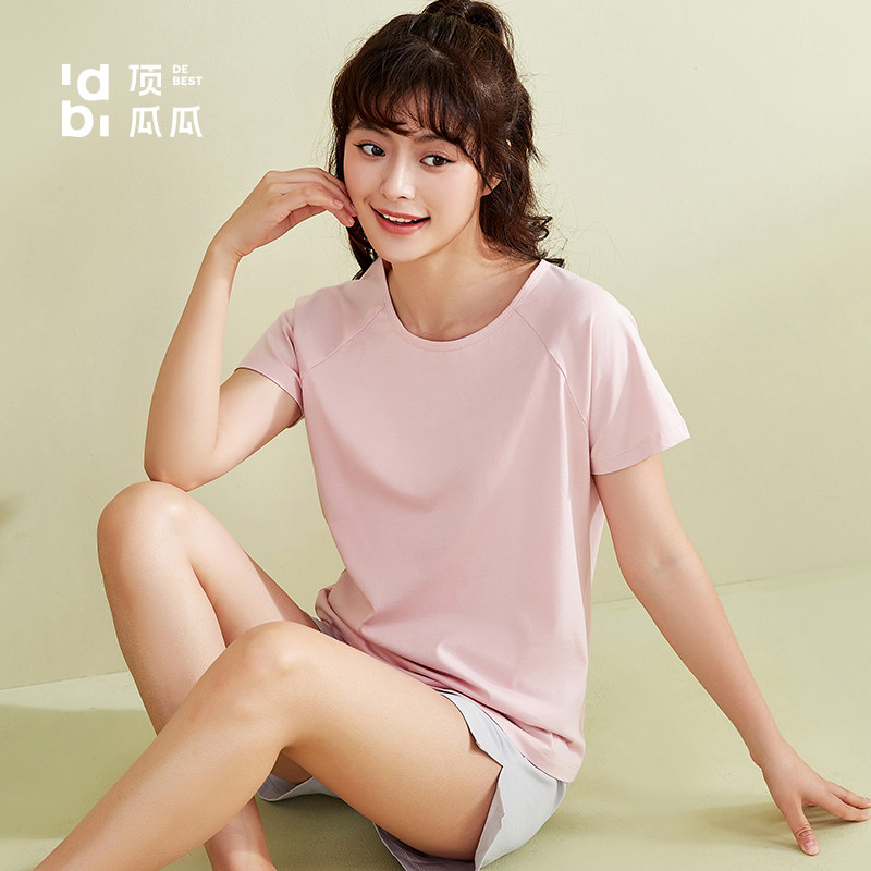 顶瓜瓜睡衣女纯棉套装夏季薄款短袖情侣圆领青年男士家居服可外穿