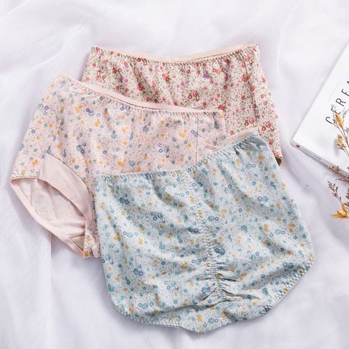 顶呱呱彩棉印花女士三角裤高腰夏