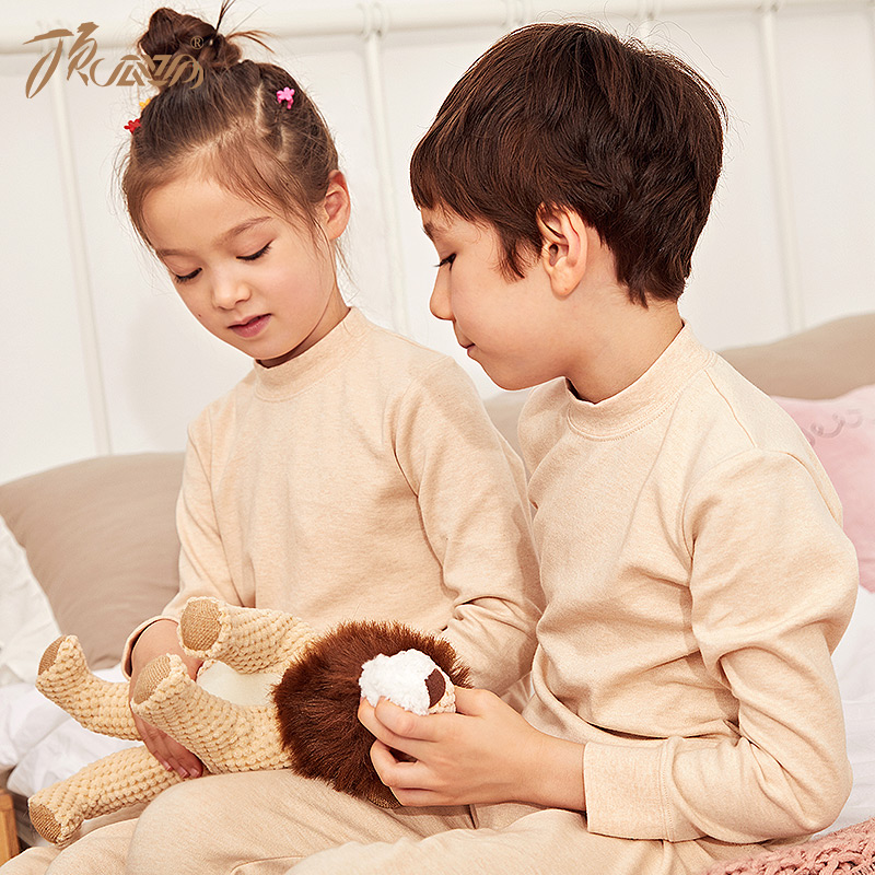 彩棉保暖内衣套装男童半高领