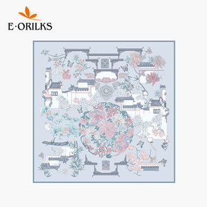 eorilks意敖瑞中国风真丝大方巾女丝巾桑蚕丝围巾 徽派印象