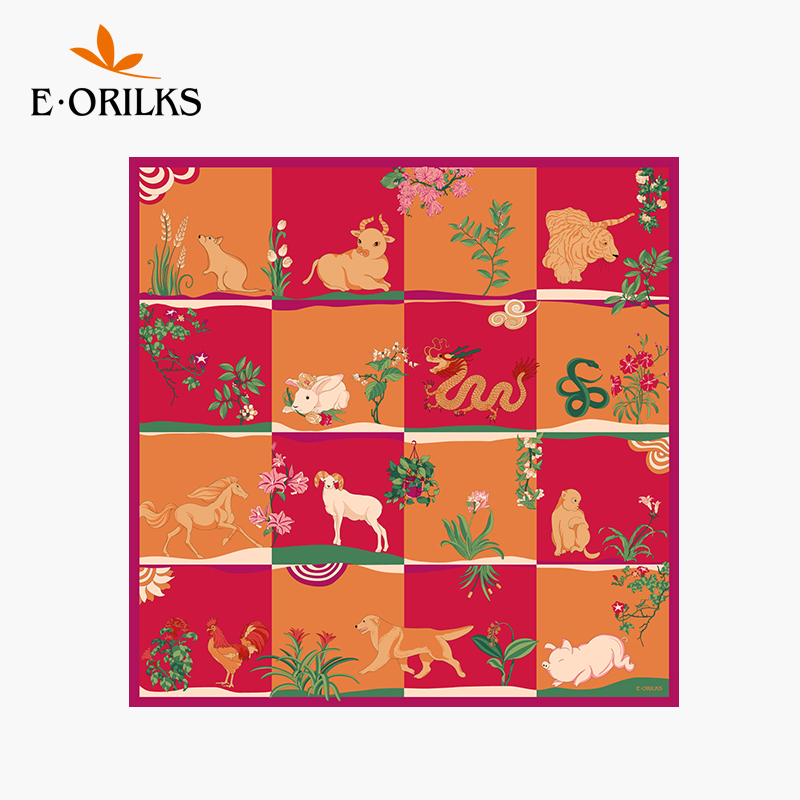 eorilks中国风十二生肖小方巾