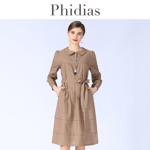Phidias格子连衣裙女春新款大码女装气质修身显瘦高级感裙子