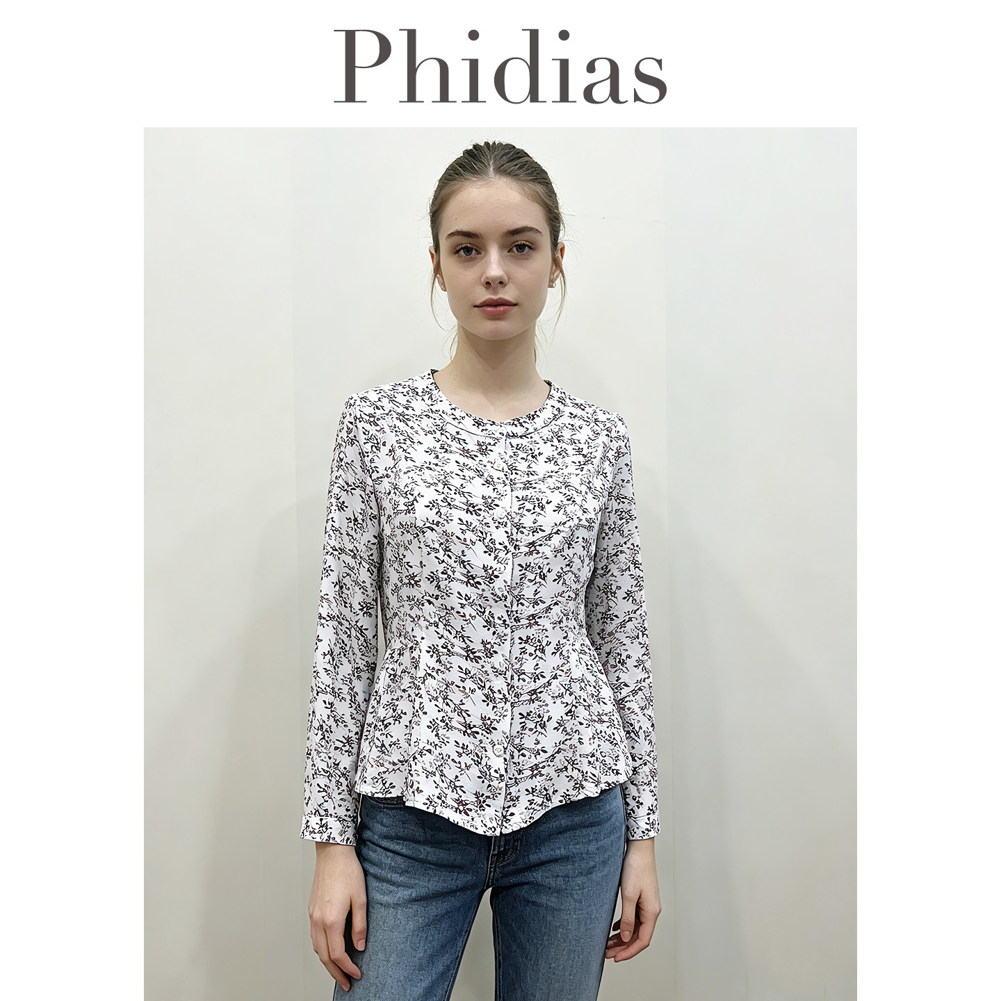 Phidias夏季长袖衬衫2026新款大码女装百搭洋气女士显瘦碎花上衣
