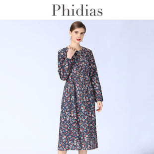 Phidias法式 田园风气质显瘦长裙子 2023年新款 碎花连衣裙秋冬女装
