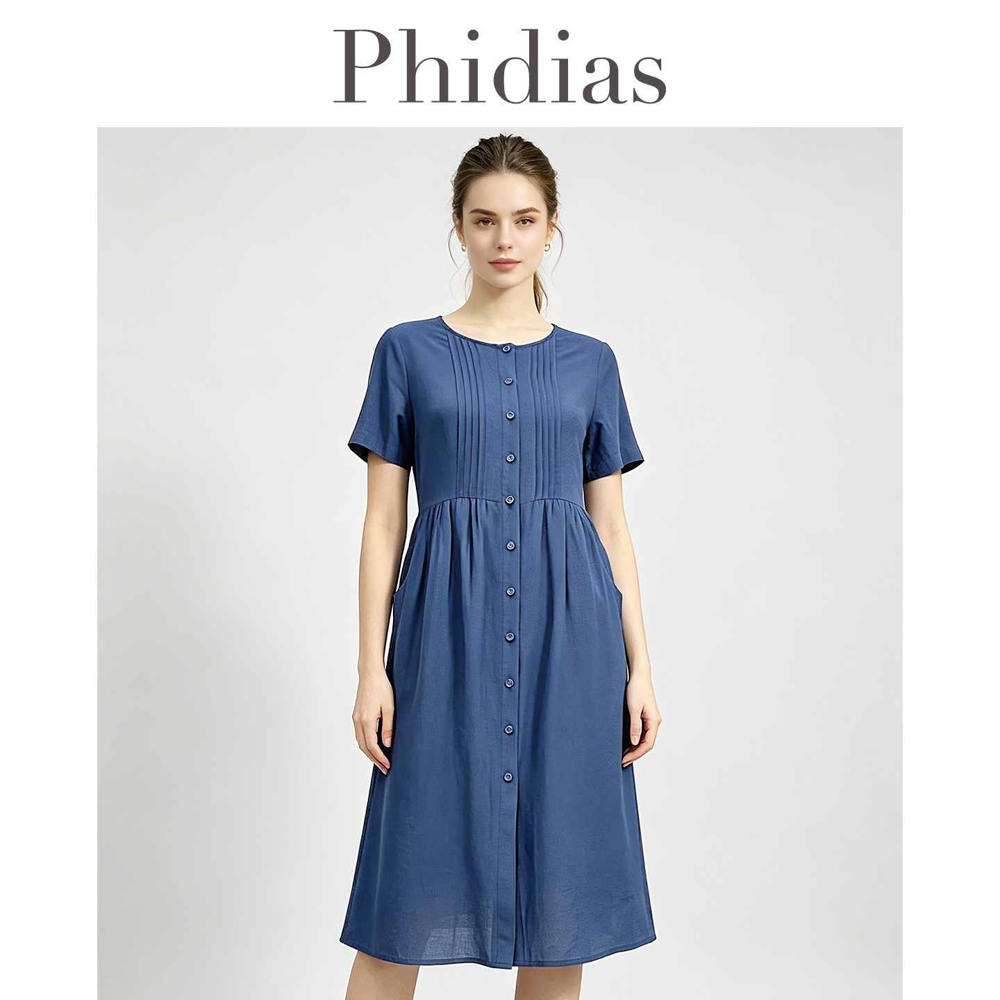 Phidias宝蓝高级感连衣裙女夏2025年新款显瘦中长款气质收腰裙子