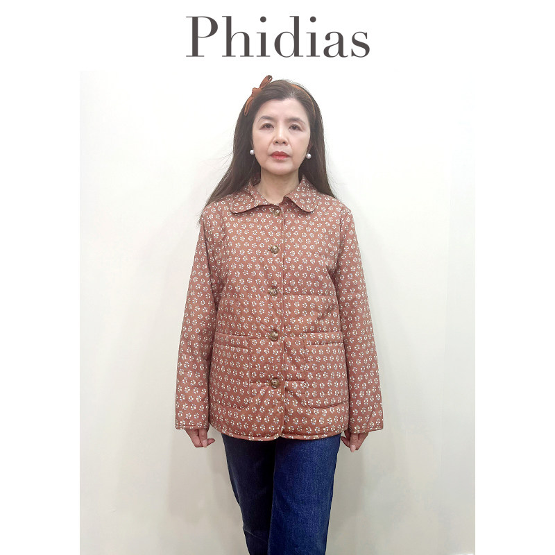 Phidias棉服女冬季新款2026法式田园风翻领显瘦碎花长袖棉衣外套