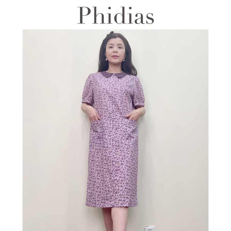 Phidias碎花娃娃领连衣裙2024夏新款流行漂亮短袖裙子女商场同款