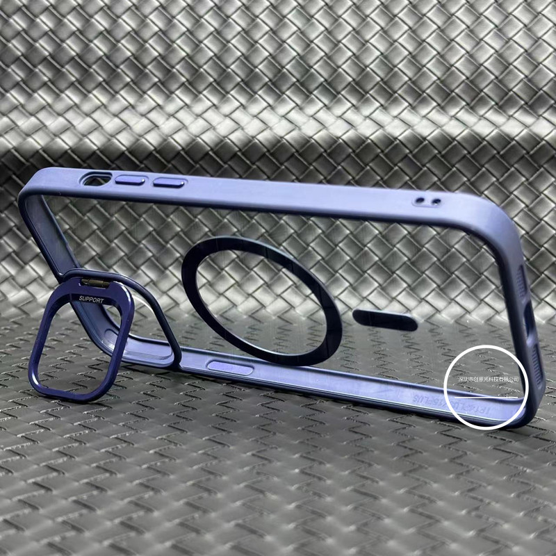 内置手机支架iphone13苹果16 15promax高级感14plus透明磁吸手机壳适用magsafe保护套12pro电镀11promax金属