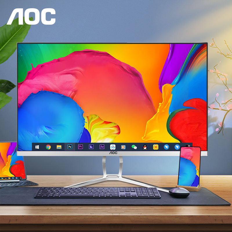 AOC一体机电脑24英寸迷你台式办公整机家用电竞高配升降旋转13代i3i5i7mini主机837