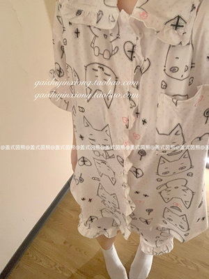 盖式茵熊原创【呆呆小猫】软妹夏新款短袖睡衣女舒适可外穿家居服