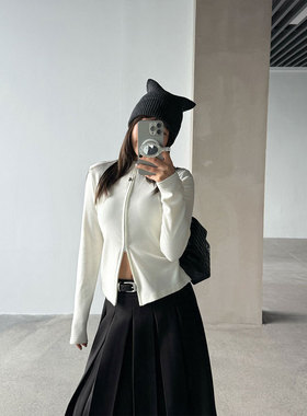 「女装」-秋冬-蛋白立领正肩长袖t恤显瘦短款内搭外穿（M-L）