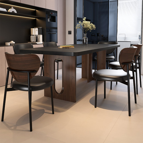 意式极简小户型长方形家用客厅现代简约岩板餐桌轻奢组合实木桌脚