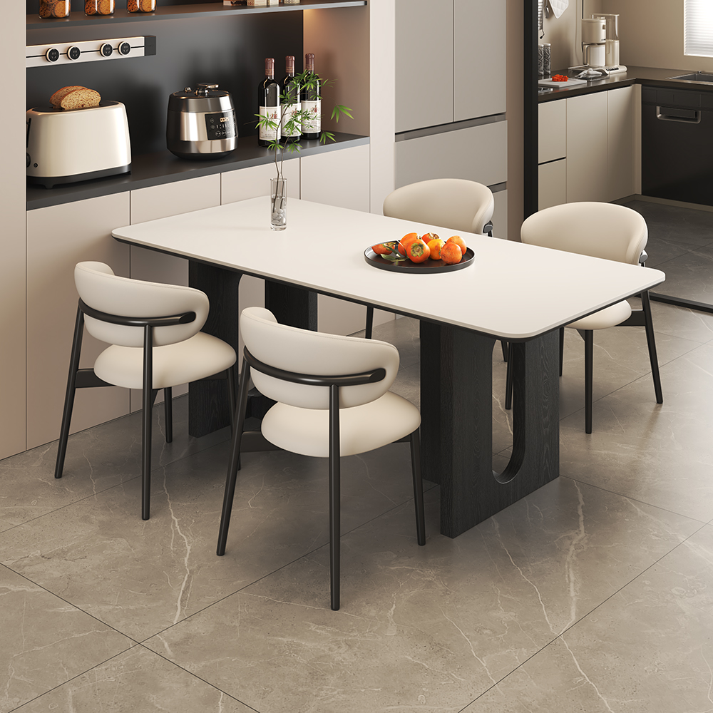 实木小户型意式极简纯白岩板长方形餐桌椅组合家用现代简约饭桌子