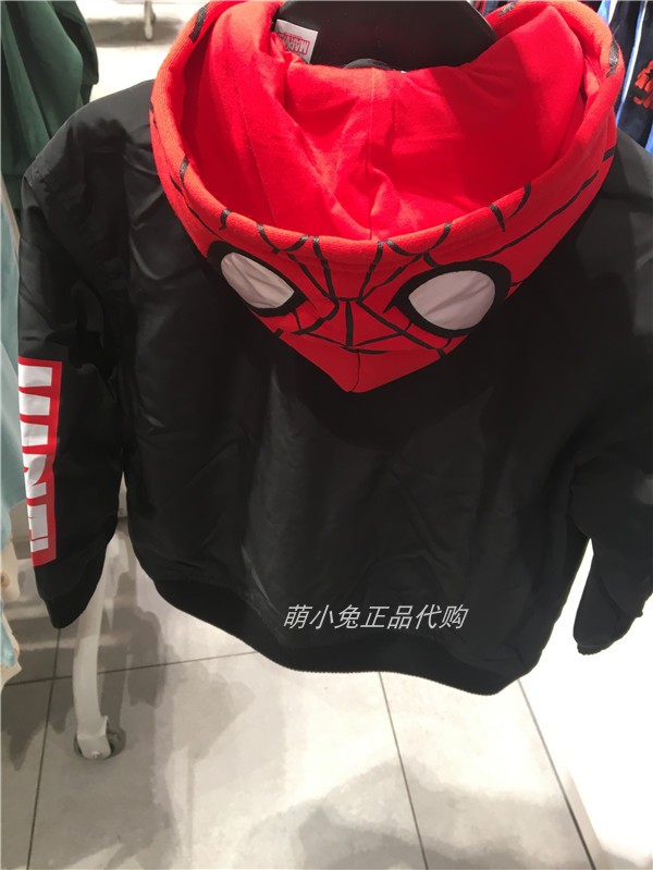 HM国内正品代购童装冬季新款男童连帽加厚保暖外套帅气蜘蛛侠棉服