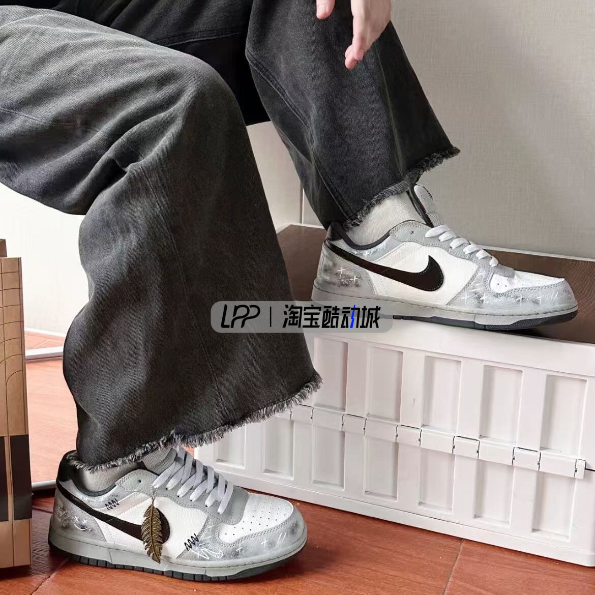 LPP定制球鞋 Nike Big 星际迷潮 墨染喷涂手绘嘻哈涂鸦 低帮板鞋