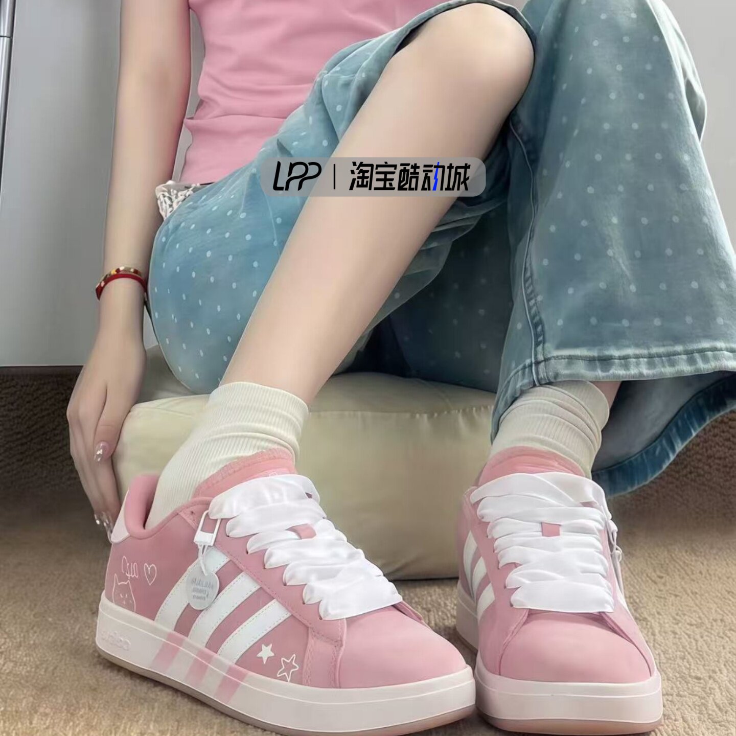 LPP定制球鞋 adidas Grand Court 喵酱少女 多巴胺女神 低帮板鞋