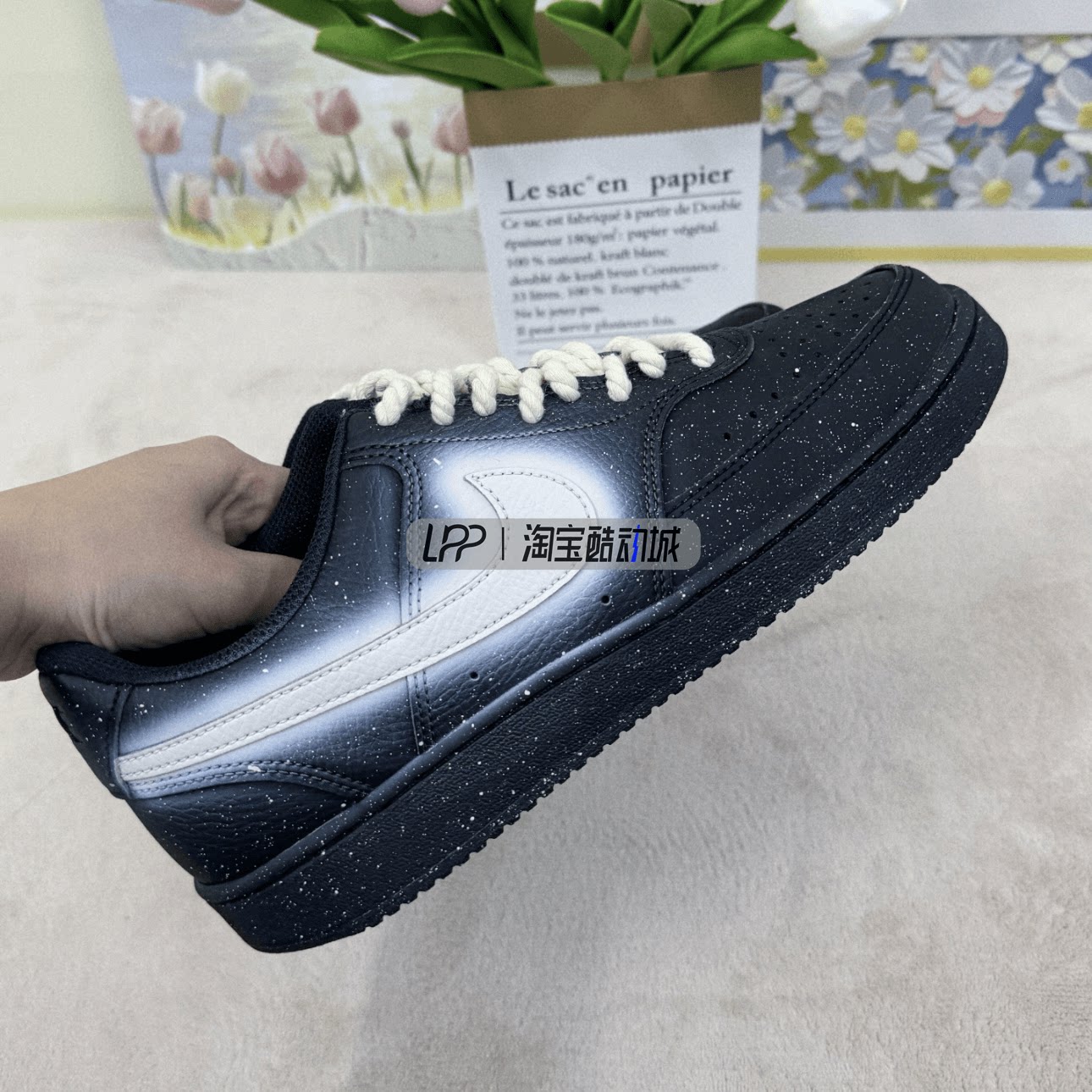 LPP定制球鞋 Nike Court Vision 星光粉影泼墨晕染大Logo定制板鞋