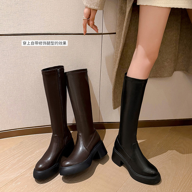 骑士靴女高筒靴2025秋冬新款厚底增高不过膝长靴弹力瘦瘦靴女