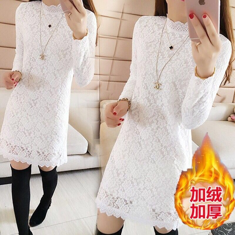 半高领加绒加厚打底衫蕾丝