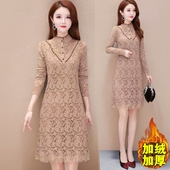 加绒加厚立领蕾丝连衣裙秋冬小个子妈妈遮肚气质配大衣包臀打底