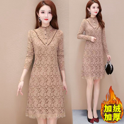 百搭a字裙蕾丝立领遮肉显瘦加绒