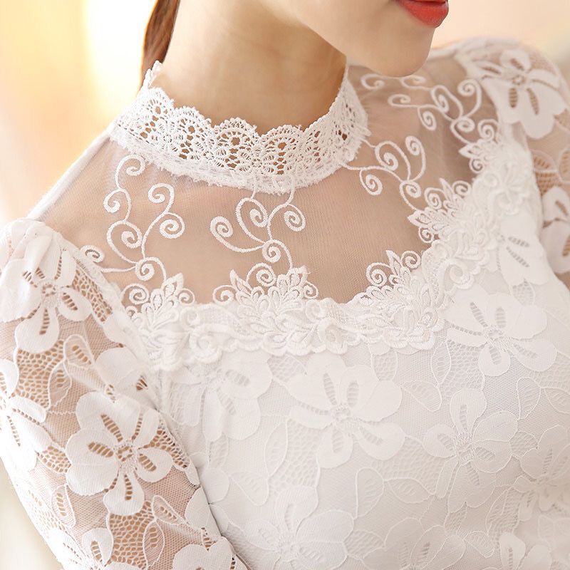 女薄款长袖蕾丝打底衫加绒加厚