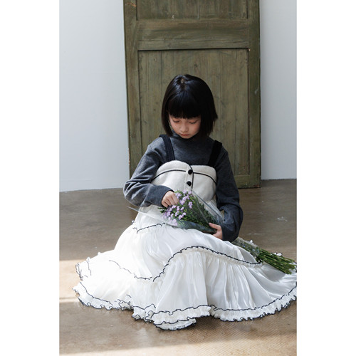 秘密花园秋冬季新款女童时尚洋气羊毛连衣裙复古拼色纱裙M6662