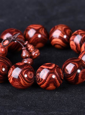 正宗海南黄花梨手串鬼脸对眼油梨老料佛珠海黄手链男女情侣念珠20