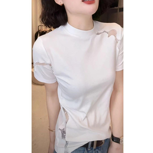 《姚家优麦汇》2025春夏款圆领设计感时尚百搭短袖显瘦遮肉上衣女