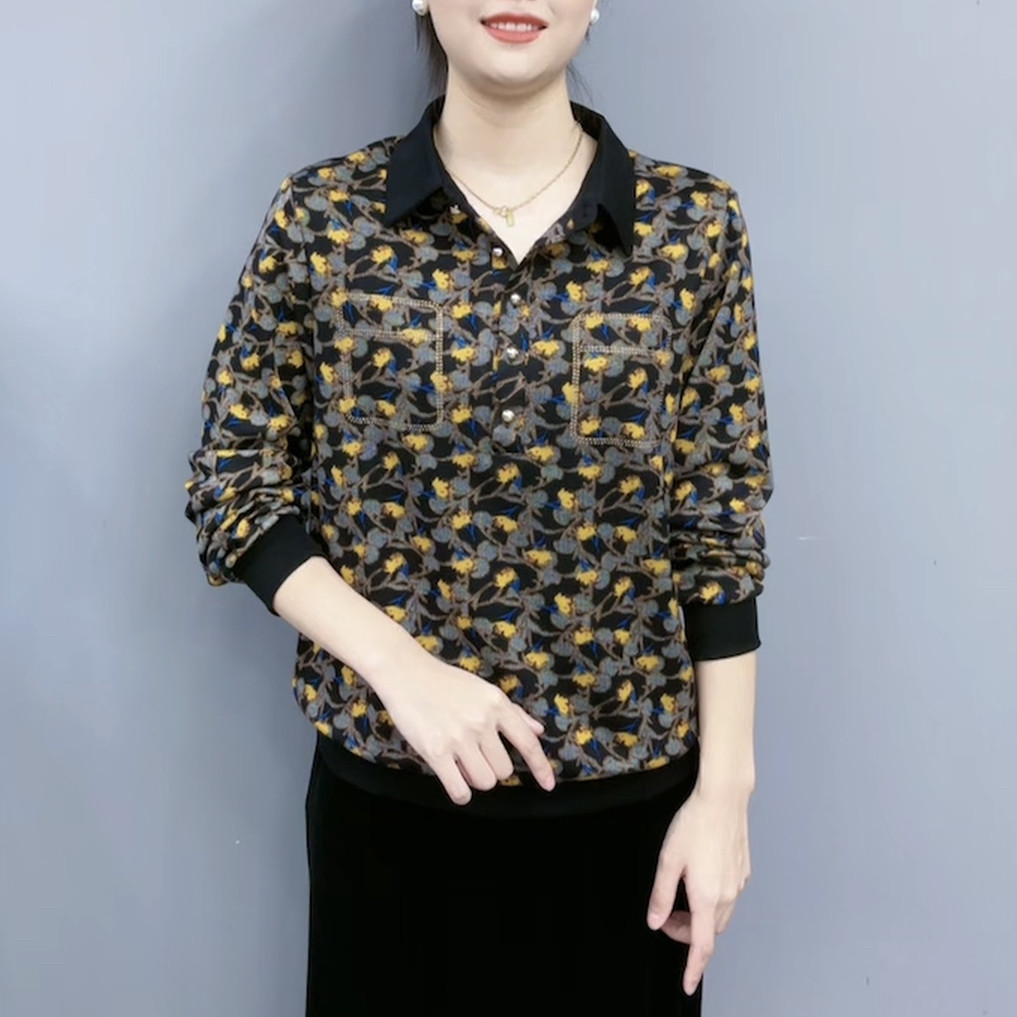 polo领打底衫女百搭妈妈上衣衬衫