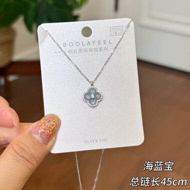 柏拉翡丽S925银项链海蓝宝小众设计感锁骨链轻奢高级感颈链01074