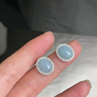 柏拉翡丽海蓝宝耳钉女轻奢高级气质百搭耳环送礼耳饰耳钉02100
