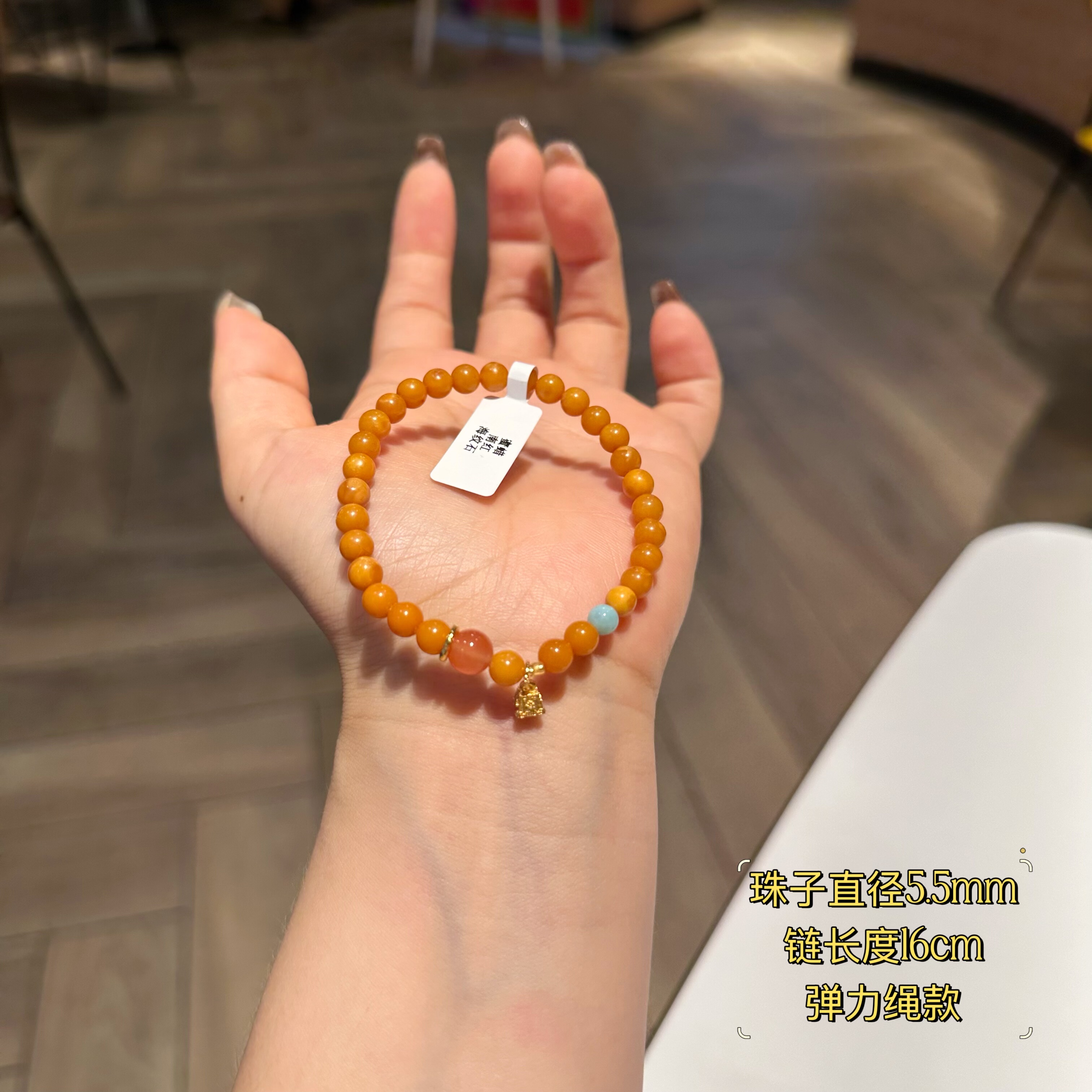 天然蜜蜡手串女老蜜鸡油黄手链招财纳福禄古风圆珠手饰7389