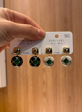 欧比雅比冷淡风高级感法式百搭轻奢ins气质个性滴油绿锆耳环13762