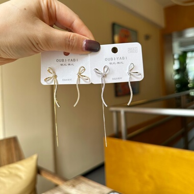 欧比雅比韩系轻奢满钻蝴蝶结耳环精致百搭高级感超闪耳扣17507