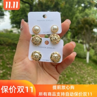 欧比雅比冷淡风高级感法式轻奢ins气质百搭字母双环款耳饰00951
