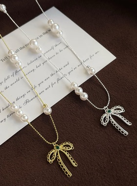 欧比雅比法式温柔蝴蝶结项链小众设计感高级轻奢气质百搭05345