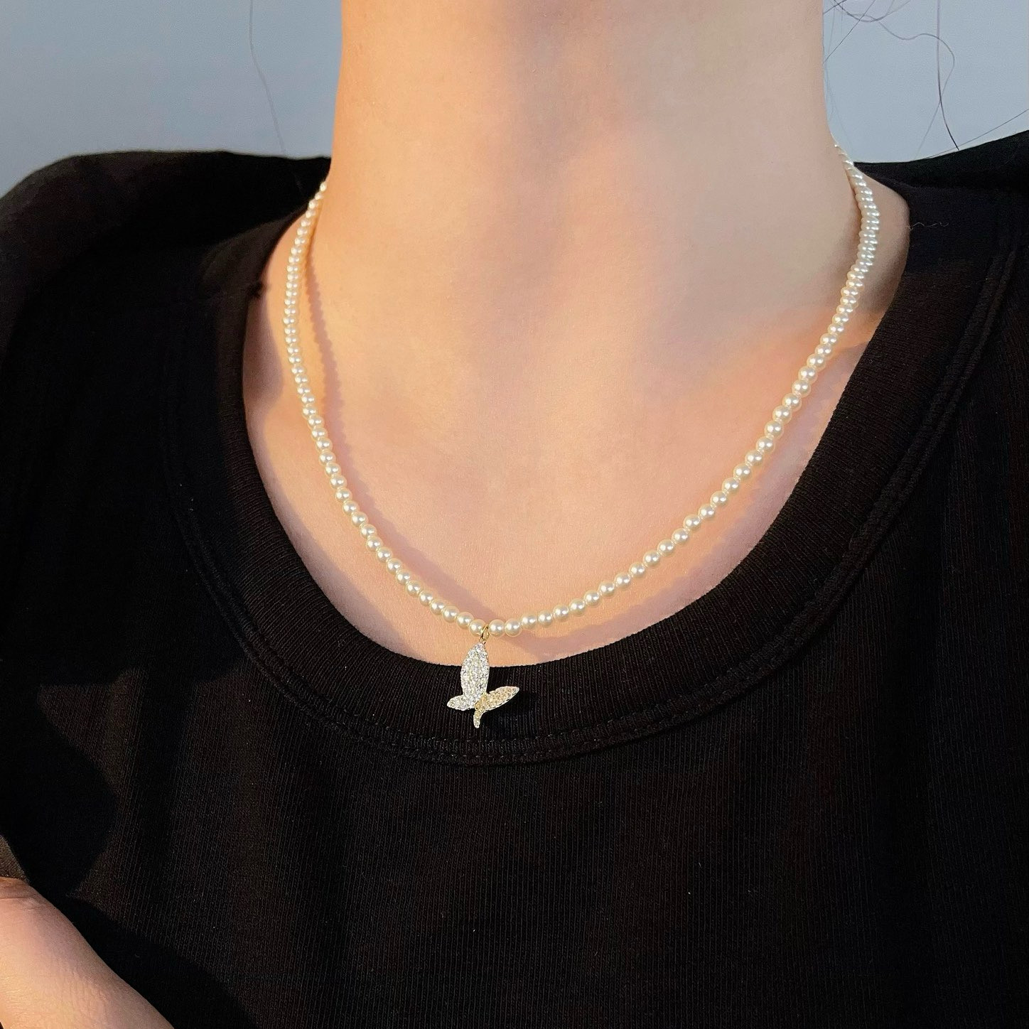 古丽古丽S925纯银高级轻奢精致时尚温柔百搭蝴蝶锁骨链项链07085