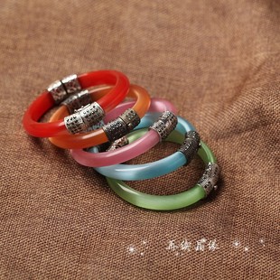 绿色猫眼石手镯开口镶嵌藏银手镯   特价处理  （不支持退换）