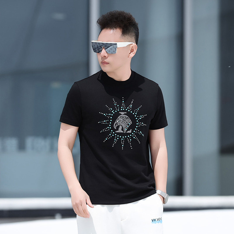 品质欧货短袖t恤男士潮牌镶钻夏季2025新款男装潮牌休闲衣服半袖