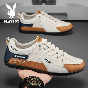 阿甘运动潮鞋 花花公子男鞋 男春季 一脚蹬皮面休闲板鞋 秋冬2025新款